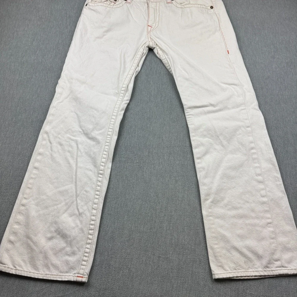 Vintage True Religion Jeans Men 38 Fit 38X33 White Straight Flap Pocket Made USA